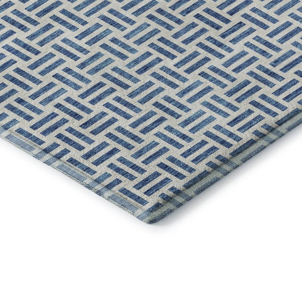 HomeRoots 5' X 8' Denim Blue & Ivory Geometric Area Rug - Washable, UV Protected, Perfect for High-Traffic Spaces 677233