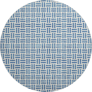 HomeRoots 8' Denim Blue Geometric Washable Round Rug - Soft, Stain Resistant, UV Protected for Modern Homes 677234