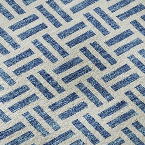 HomeRoots 8' Denim Blue Geometric Washable Round Rug - Soft, Stain Resistant, UV Protected for Modern Homes 677234