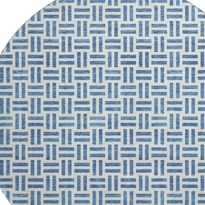 HomeRoots 8' Denim Blue Geometric Washable Round Rug - Soft, Stain Resistant, UV Protected for Modern Homes 677234