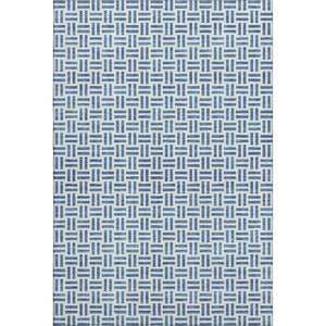 HomeRoots 8' X 10' Denim Blue & Ivory Geometric Area Rug – Washable, UV-Protected & Perfect for High-Traffic Spaces 677235