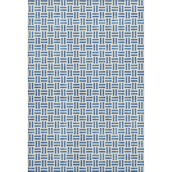 HomeRoots 8' X 10' Denim Blue & Ivory Geometric Area Rug – Washable, UV-Protected & Perfect for High-Traffic Spaces 677235