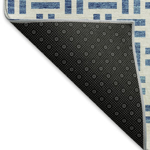HomeRoots 8' X 10' Denim Blue & Ivory Geometric Area Rug – Washable, UV-Protected & Perfect for High-Traffic Spaces 677235