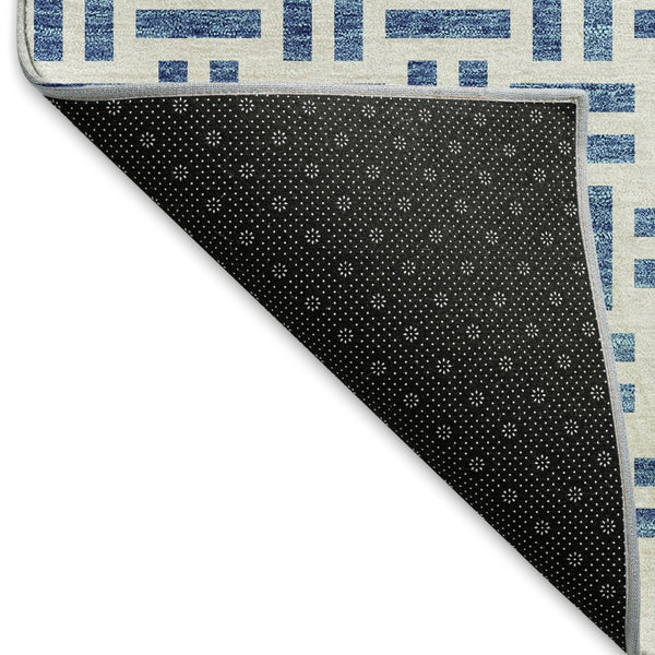 HomeRoots 8' X 10' Denim Blue & Ivory Geometric Area Rug – Washable, UV-Protected & Perfect for High-Traffic Spaces 677235