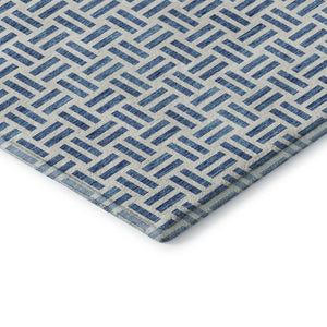 HomeRoots 8' X 10' Denim Blue & Ivory Geometric Area Rug – Washable, UV-Protected & Perfect for High-Traffic Spaces 677235