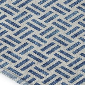 HomeRoots 8' X 10' Denim Blue & Ivory Geometric Area Rug – Washable, UV-Protected & Perfect for High-Traffic Spaces 677235