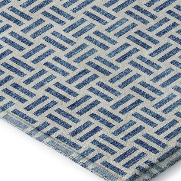 HomeRoots 8' X 10' Denim Blue & Ivory Geometric Area Rug – Washable, UV-Protected & Perfect for High-Traffic Spaces 677235