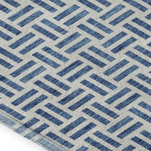 HomeRoots 9' X 12' Denim Blue Geometric Washable Area Rug with UV Protection for Stylish, Durable Spaces 677236