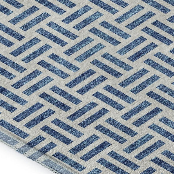 HomeRoots 9' X 12' Denim Blue Geometric Washable Area Rug with UV Protection for Stylish, Durable Spaces 677236