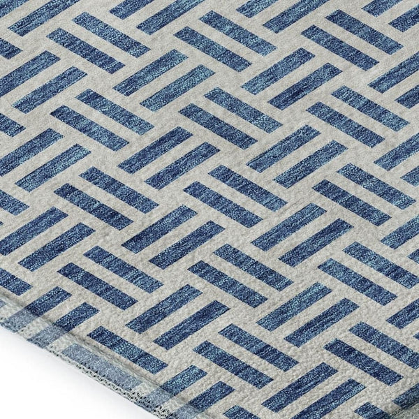 HomeRoots 10' X 14' Denim Blue Geometric Area Rug - Washable, UV Protected, Durable for High-Traffic Homes 677237
