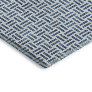 HomeRoots 10' X 14' Denim Blue Geometric Area Rug - Washable, UV Protected, Durable for High-Traffic Homes 677237
