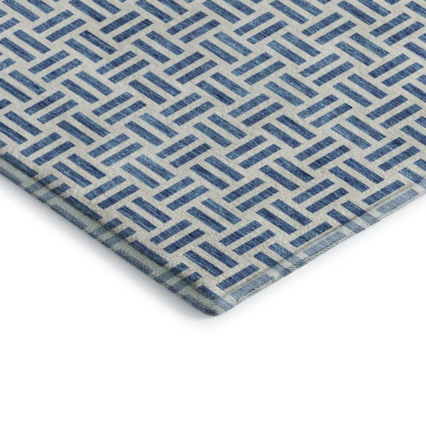 HomeRoots 10' X 14' Denim Blue Geometric Area Rug - Washable, UV Protected, Durable for High-Traffic Homes 677237