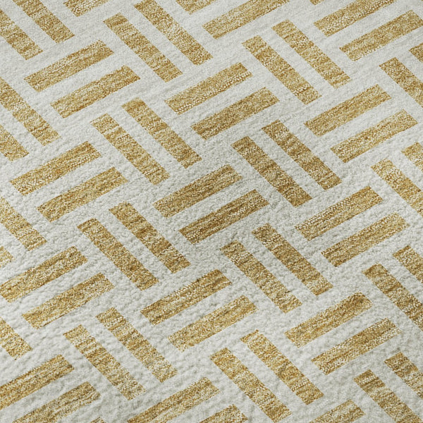 HomeRoots 5' X 8' Stylish Gold and Ivory Geometric Area Rug - Washable, UV Resistant, Pet-Friendly Design! 677239