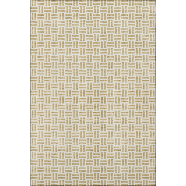 HomeRoots 5' X 8' Stylish Gold and Ivory Geometric Area Rug - Washable, UV Resistant, Pet-Friendly Design! 677239