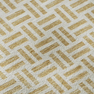 HomeRoots 8' Gold and Ivory Geometric Round Rug - Washable, UV-Protected, Durable for Modern Living Spaces 677240