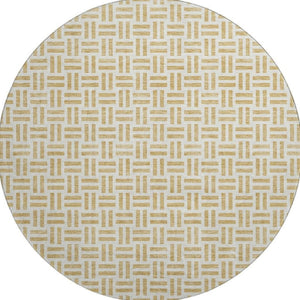 HomeRoots 8' Gold and Ivory Geometric Round Rug - Washable, UV-Protected, Durable for Modern Living Spaces 677240