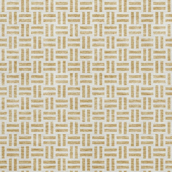 HomeRoots 9' X 12' Gold And Ivory Geometric Area Rug - Washable, UV Protected, Stain-Resistant, Durable Design 677242