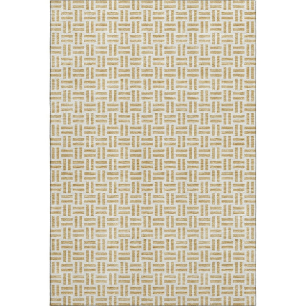 HomeRoots 10' Geometric Gold and Ivory Washable Area Rug with UV Protection - Stylish, Durable, and Easy Care 677243