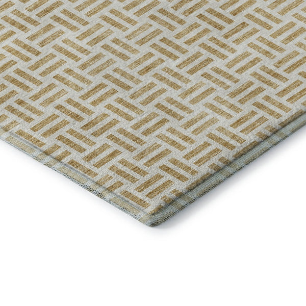 HomeRoots 10' Geometric Gold and Ivory Washable Area Rug with UV Protection - Stylish, Durable, and Easy Care 677243