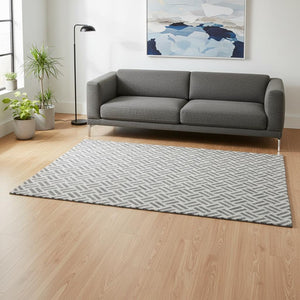 HomeRoots 5' X 8' Gray and Ivory Geometric Area Rug - Washable, UV Protected, Ideal for Homes with Kids & Pets 677245