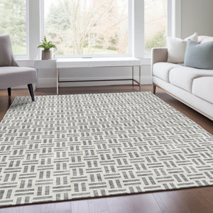 HomeRoots 8' x 10' Gray and Ivory Geometric Washable Area Rug with UV Protection for Modern Homes and Style 677247