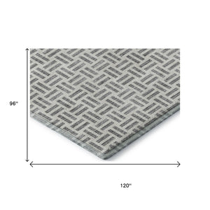 HomeRoots 8' x 10' Gray and Ivory Geometric Washable Area Rug with UV Protection for Modern Homes and Style 677247