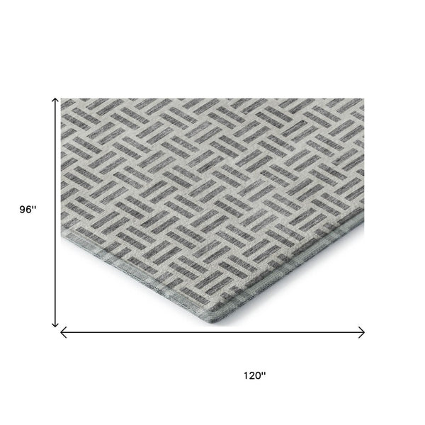 HomeRoots 8' x 10' Gray and Ivory Geometric Washable Area Rug with UV Protection for Modern Homes and Style 677247