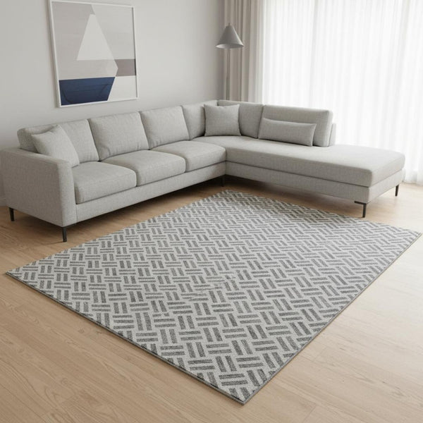 HomeRoots 9' X 12' Gray And Ivory Geometric Washable Area Rug – Stylish, Stain-Resistant, UV-Protected Design! 677248