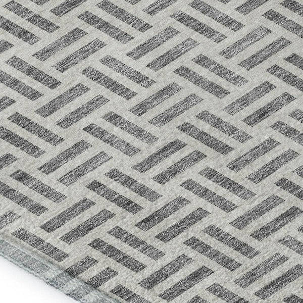 HomeRoots 10' X 14' Gray and Ivory Geometric Area Rug - Washable, Stain-Resistant, UV Protection for Homes! 677249