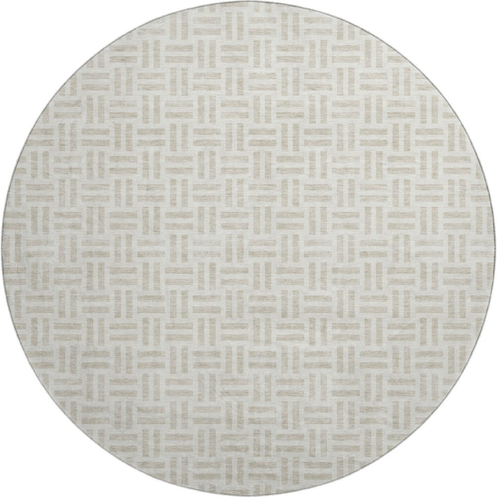 HomeRoots 8' Stylish Ivory and Beige Geometric Round Rug with UV Protection - Durable, Washable, and Stain-Resistant! 677252