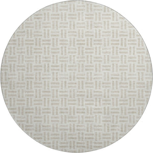 HomeRoots 8' Stylish Ivory and Beige Geometric Round Rug with UV Protection - Durable, Washable, and Stain-Resistant! 677252