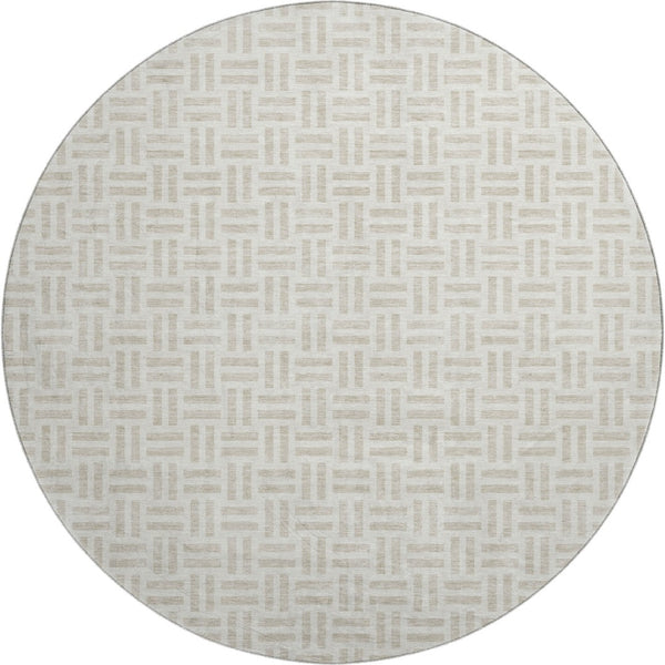 HomeRoots 8' Stylish Ivory and Beige Geometric Round Rug with UV Protection - Durable, Washable, and Stain-Resistant! 677252