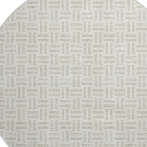 HomeRoots 8' Stylish Ivory and Beige Geometric Round Rug with UV Protection - Durable, Washable, and Stain-Resistant! 677252