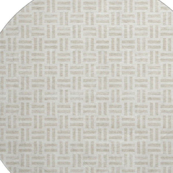 HomeRoots 8' Stylish Ivory and Beige Geometric Round Rug with UV Protection - Durable, Washable, and Stain-Resistant! 677252