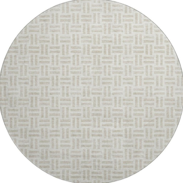 HomeRoots 8' Stylish Ivory and Beige Geometric Round Rug with UV Protection - Durable, Washable, and Stain-Resistant! 677252