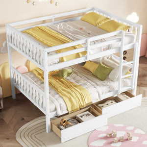 English Elm Full Full Over Full Bunk Bed In White - Durable Rubberwood With 2 Drawers, Converts To 2 Beds, Safe Design W504S00195