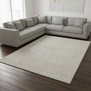 HomeRoots 8' X 10' Ivory and Beige Geometric Washable Area Rug - Stylish, Durable, Stain-Resistant & UV Protected 677253