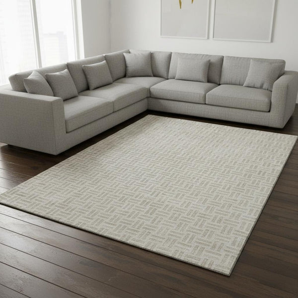 HomeRoots 8' X 10' Ivory and Beige Geometric Washable Area Rug - Stylish, Durable, Stain-Resistant & UV Protected 677253