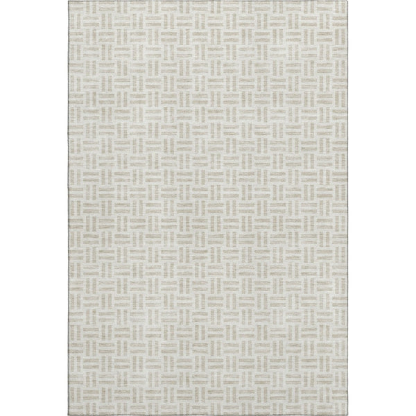 HomeRoots 9' X 12' Ivory and Beige Geometric Area Rug – Washable, Stain-Resistant, UV Protected for High-Traffic Spaces 677254