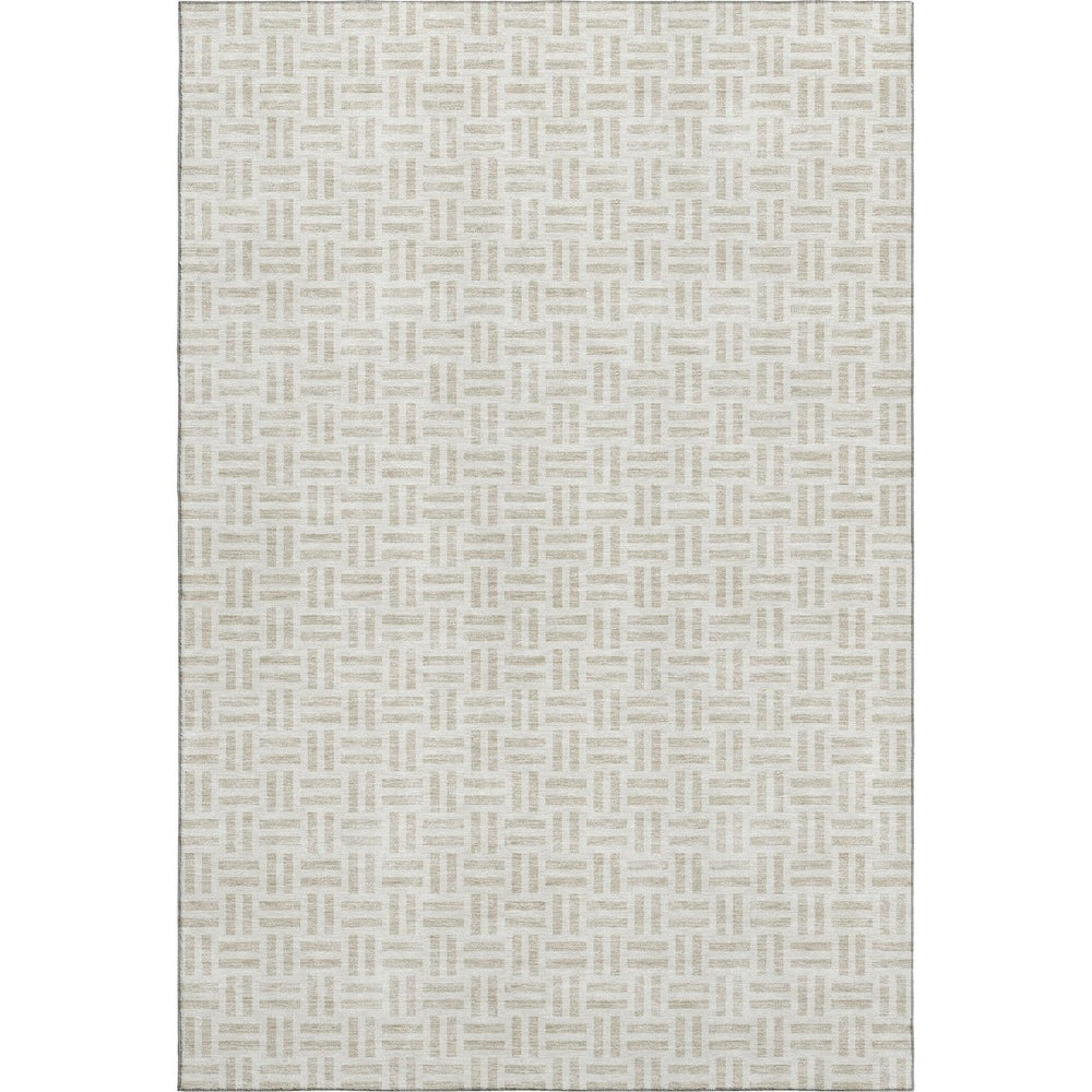 HomeRoots 10' x 14' Ivory and Beige Geometric Area Rug - Stylish, Washable, UV-Protected for Modern Living Spaces 677255