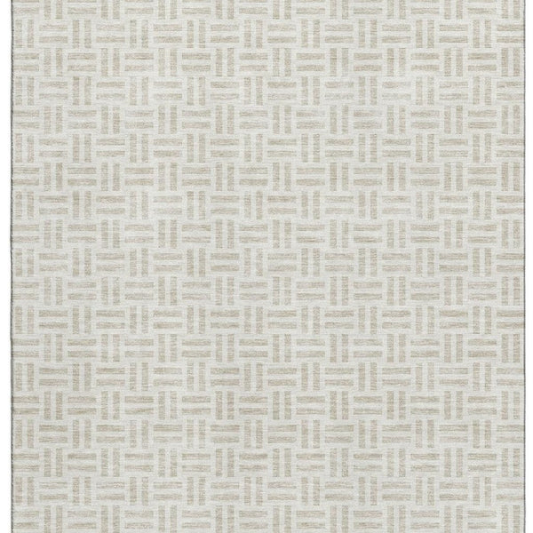 HomeRoots 10' x 14' Ivory and Beige Geometric Area Rug - Stylish, Washable, UV-Protected for Modern Living Spaces 677255