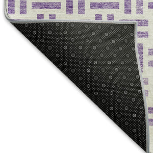 HomeRoots 5' X 8' Modern Lavender and Ivory Geometric Area Rug - Durable, Washable, UV-Protected Home Accent 677257