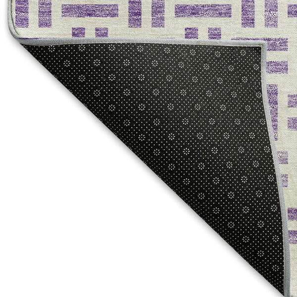 HomeRoots 5' X 8' Modern Lavender and Ivory Geometric Area Rug - Durable, Washable, UV-Protected Home Accent 677257