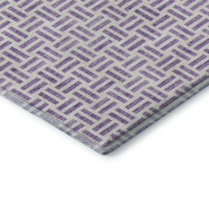 HomeRoots 5' X 8' Modern Lavender and Ivory Geometric Area Rug - Durable, Washable, UV-Protected Home Accent 677257