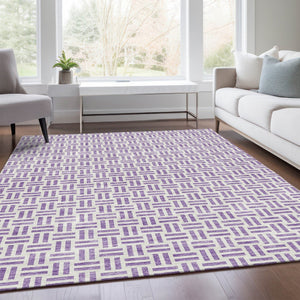HomeRoots 5' X 8' Modern Lavender and Ivory Geometric Area Rug - Durable, Washable, UV-Protected Home Accent 677257