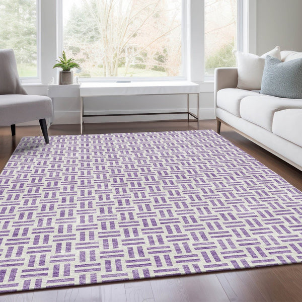 HomeRoots 5' X 8' Modern Lavender and Ivory Geometric Area Rug - Durable, Washable, UV-Protected Home Accent 677257