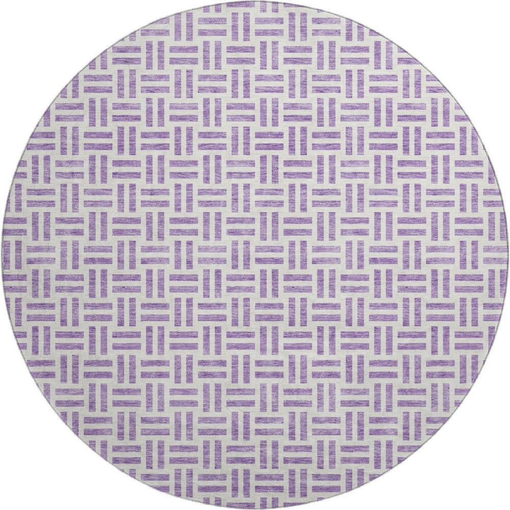 HomeRoots 8' Lavender and Ivory Geometric Round Washable Rug with UV Protection for Modern Homes & Nurseries 677258