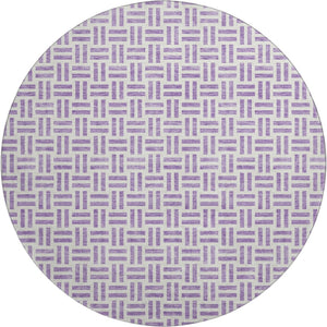 HomeRoots 8' Lavender and Ivory Geometric Round Washable Rug with UV Protection for Modern Homes & Nurseries 677258