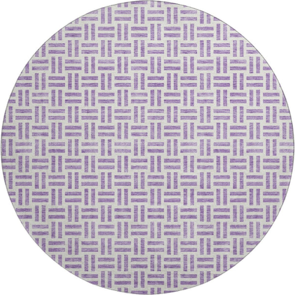 HomeRoots 8' Lavender and Ivory Geometric Round Washable Rug with UV Protection for Modern Homes & Nurseries 677258