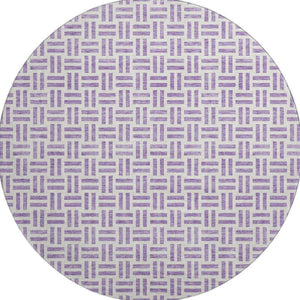 HomeRoots 8' Lavender and Ivory Geometric Round Washable Rug with UV Protection for Modern Homes & Nurseries 677258